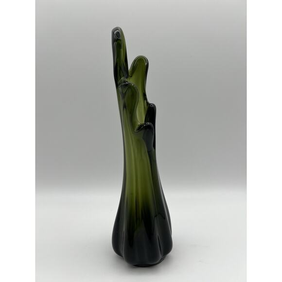 Norleans Hand Blown Five Finger Swung Glass Vase 10” Dark Green - Picture 5 of 9